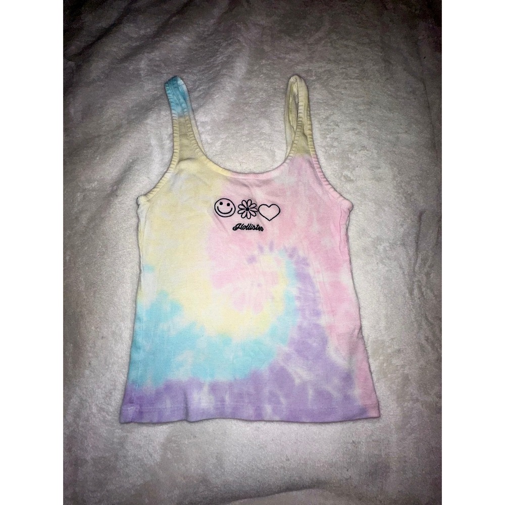 Hollister Tie Dye Tank Top Smiley Face Sleeveless Casual Top Size S